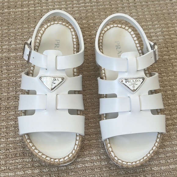 Prada white espadrille rubber cage white sandals. Brand new. Never worn. Size 39 - Picture 2 of 7
